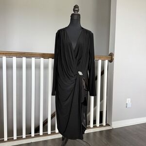 Lauren Ralph Lauren Black Faux Wrap Cocktail Dress 20W Old Money Quiet Luxury